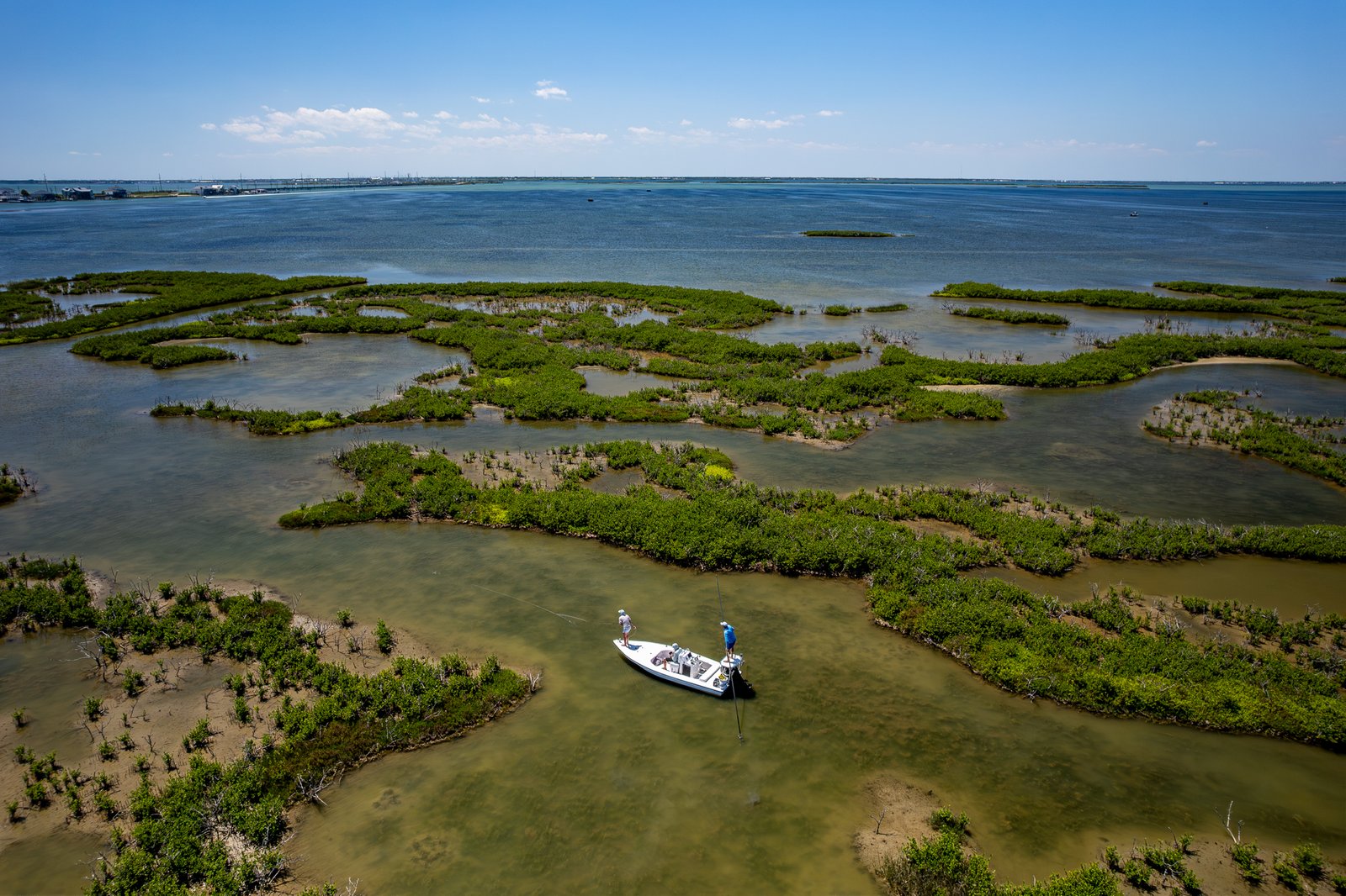 Aerial drone photo of Rockport Texas shallow water flats